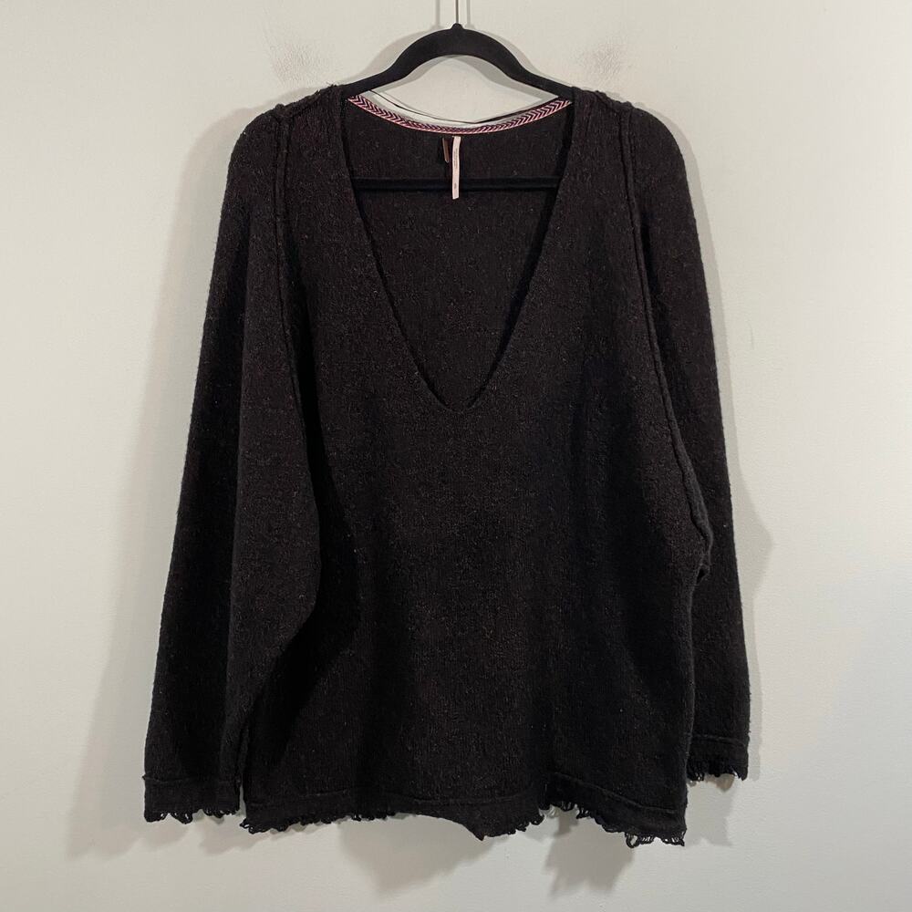 Free People Women Brown V-neck Irresistible Wool Blend Pullover Sweater Size S